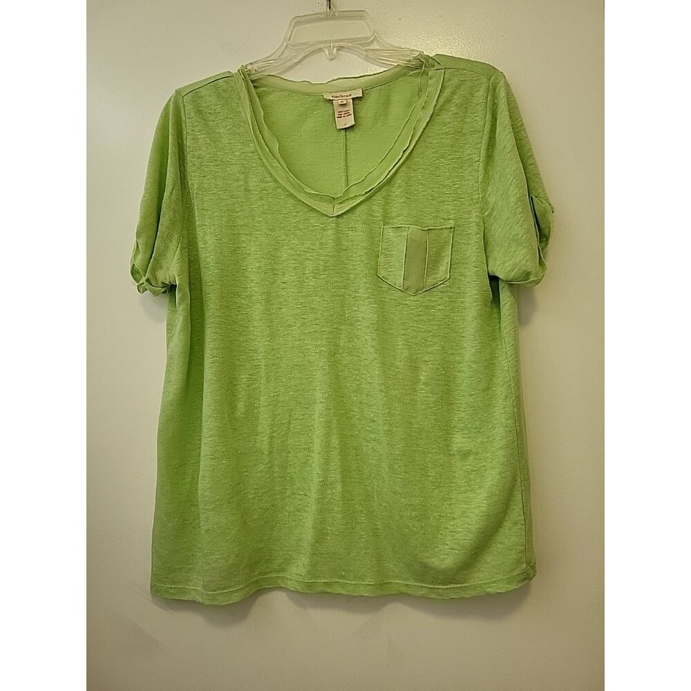 Sundance Linen Top T-shirt  Scoop Neck Women’s Short Sleeve Medium Green